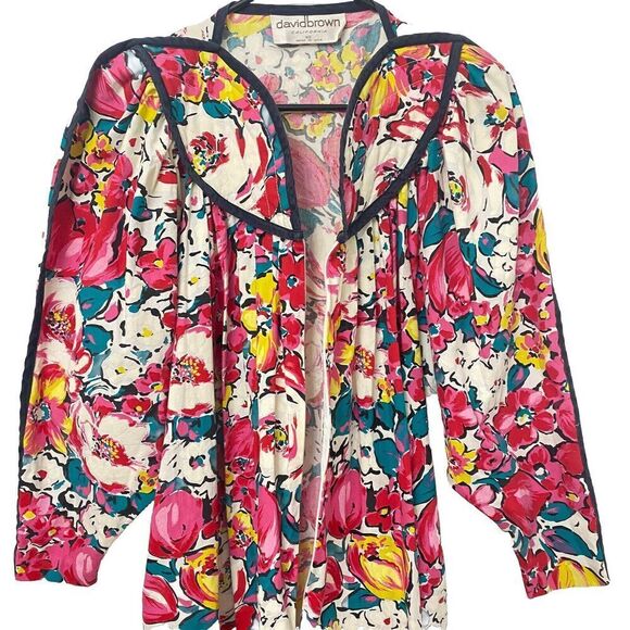 Vtg David Brown California  Floral Maxi Long Sleeve House Coat Dress Women's XS - Picture 3 of 16